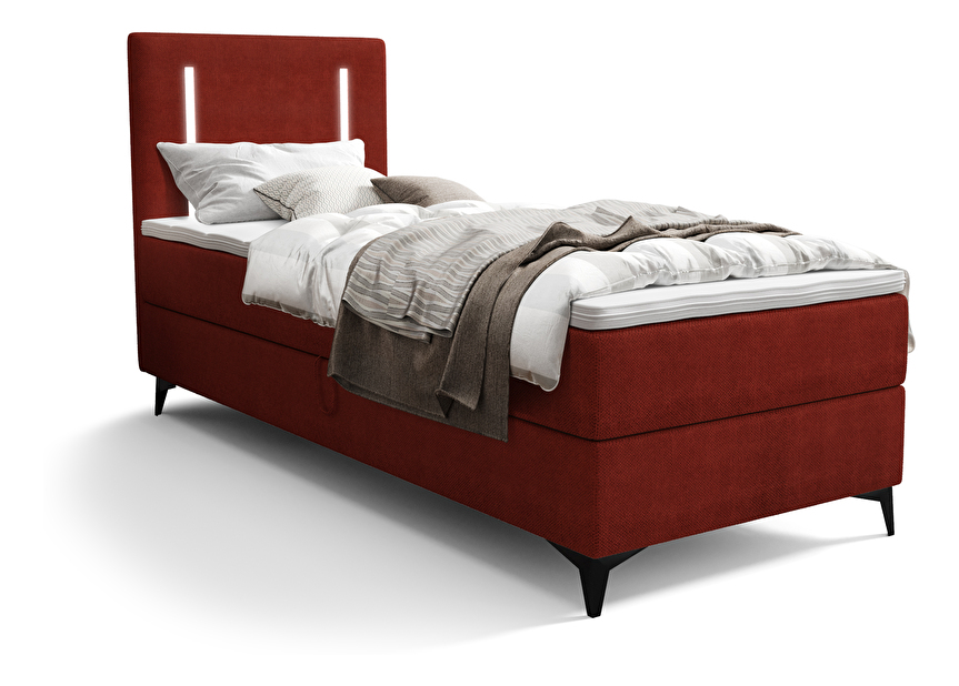 Jednolôžková posteľ 90 cm Ortega Bonell (červená) (s roštom, s úl. priestorom) (s LED osvetlením)