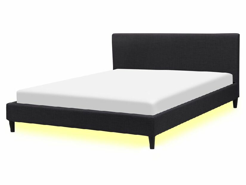 Manželská posteľ 160 cm FUTTI (s roštom a LED osvetlením) (čierna)