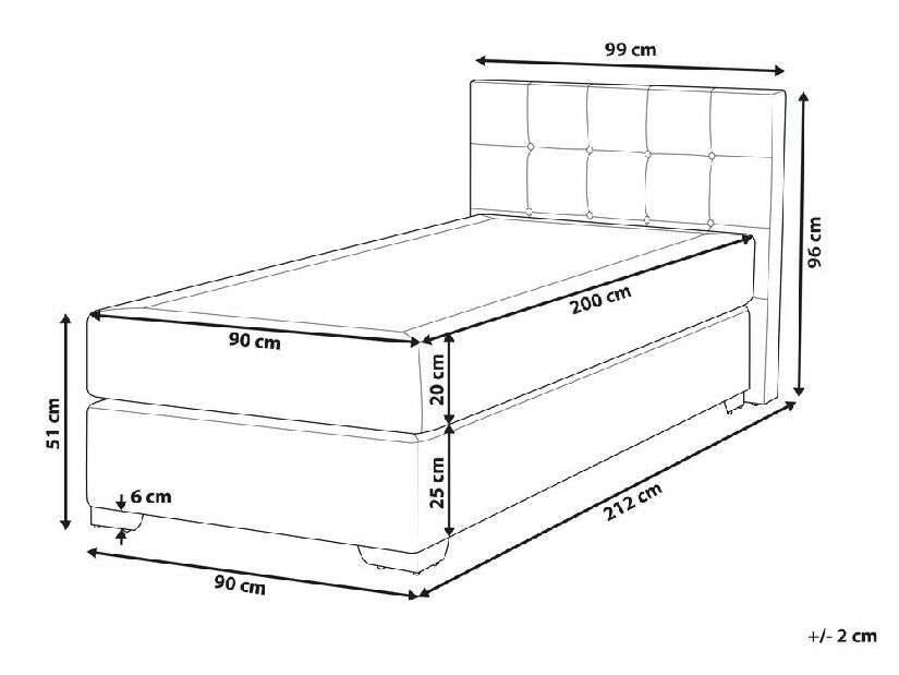 Jednolôžková posteľ Boxspring 90 cm ADIR (s matracom) (sivá)