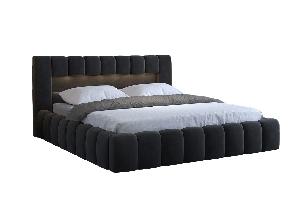Manželská posteľ 140 cm Luxa (antracit) (s roštom, úl. priestorom a LED)