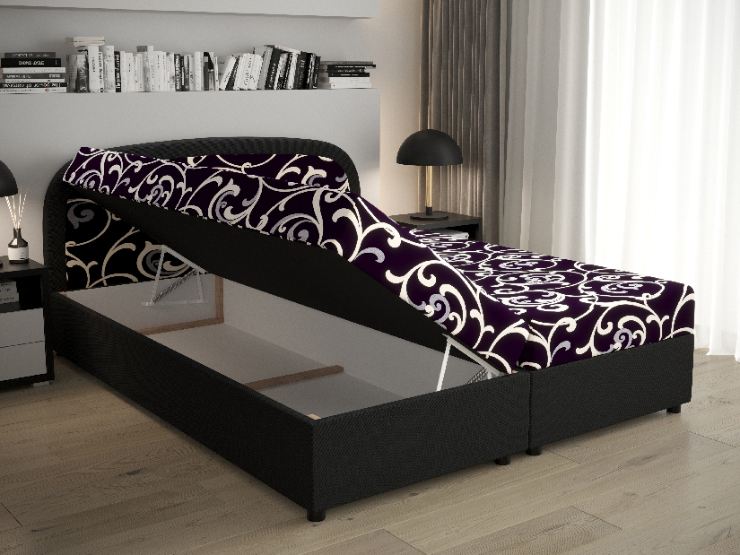 Manželská posteľ Boxspring 140 cm Brick Comfort (tmavosivá + vzor pletený) (s matracom a úložným priestorom)