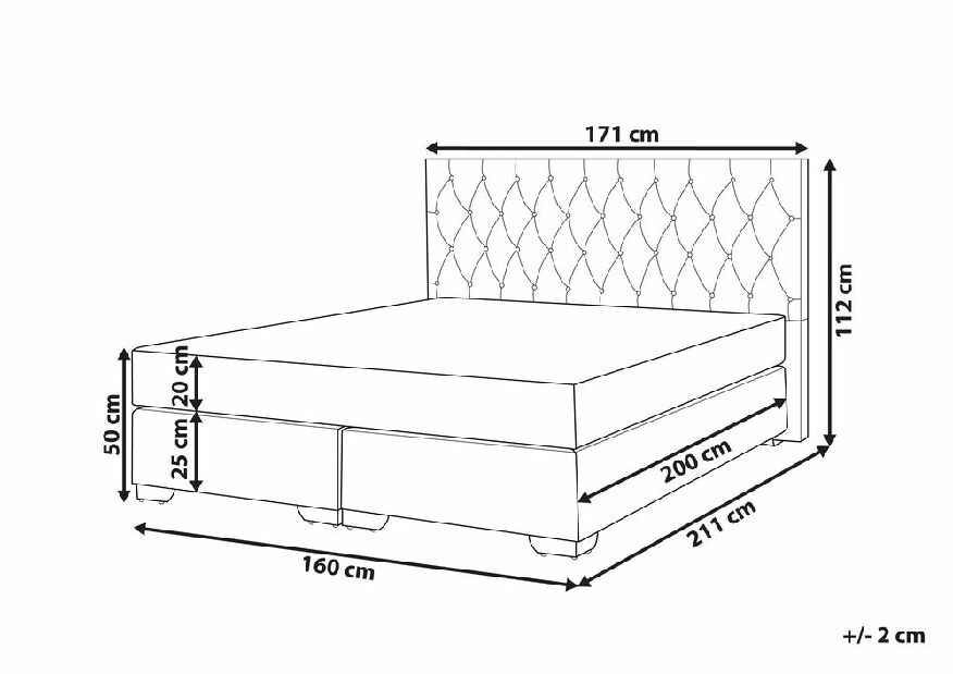 Manželská posteľ Boxspring 160 cm DUKE (s roštom a matracom) (sivá)