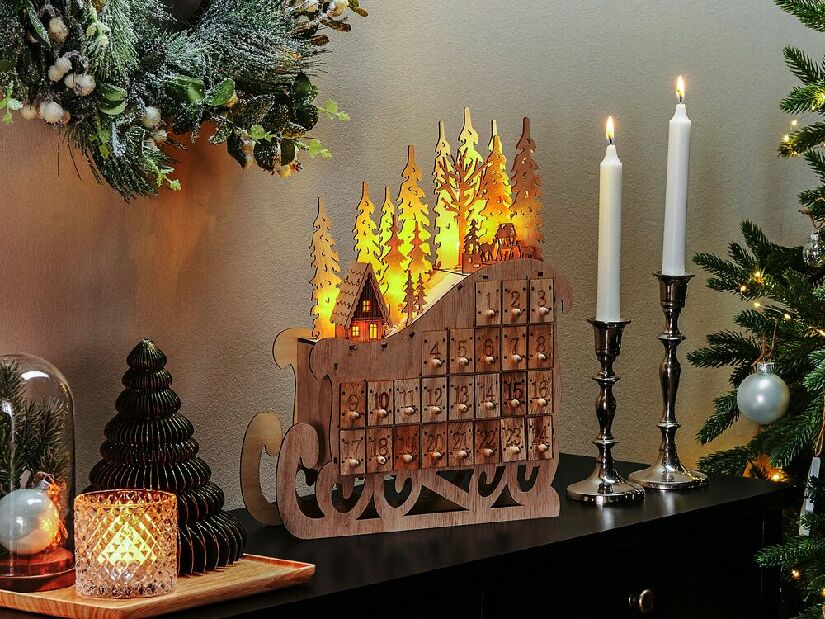 Vonkajšia dekorácia sane a adventný kalendár Impza (svetlé drevo)