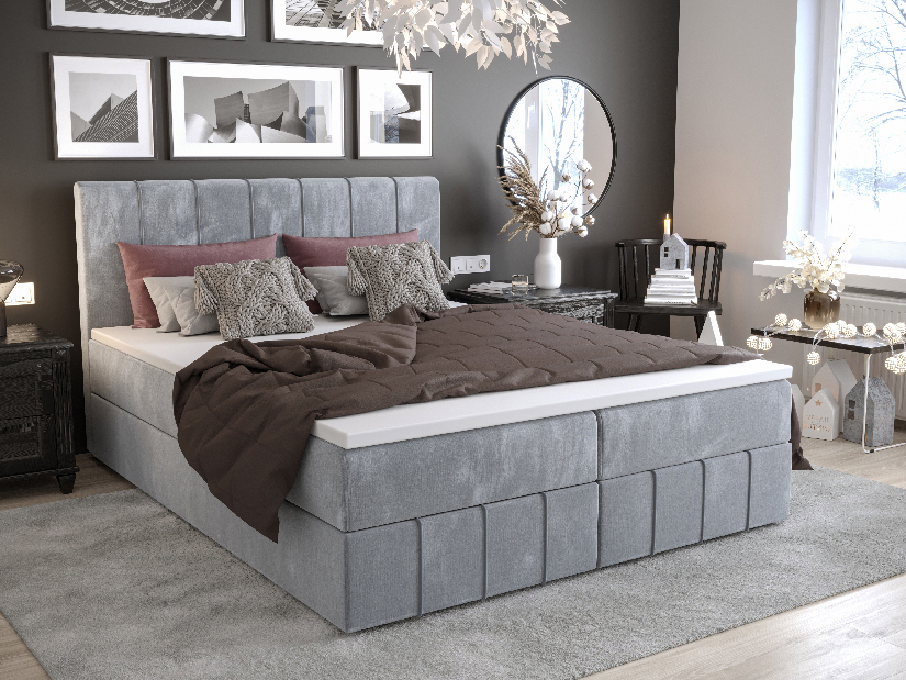 Manželská posteľ Boxspring 140 cm Barack (svetlomodrá) (s matracom a úložným priestorom)