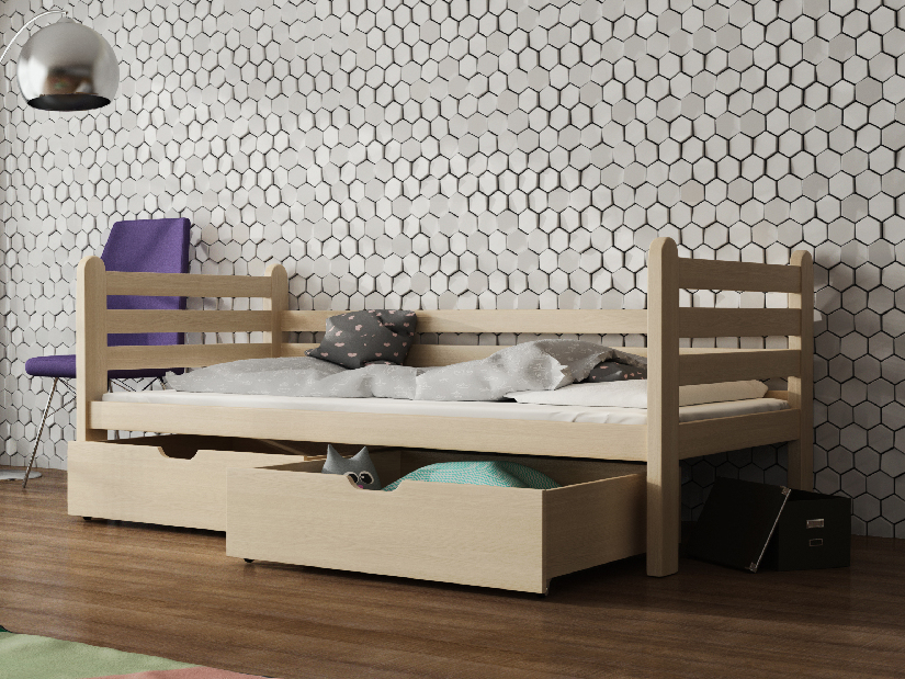 Detská posteľ 90 x 200 cm Somer (s roštom a úl. priestorom) (borovica)