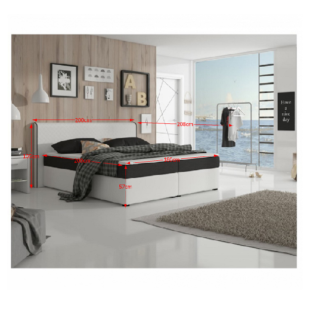 Manželská posteľ Boxspring 180 cm Namakyra komfort (biela + čierna) (s matracom a roštom)