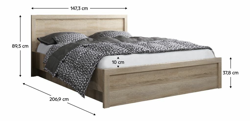 Manželská posteľ 140 JESS (dub sonoma) (s roštom a matracom)