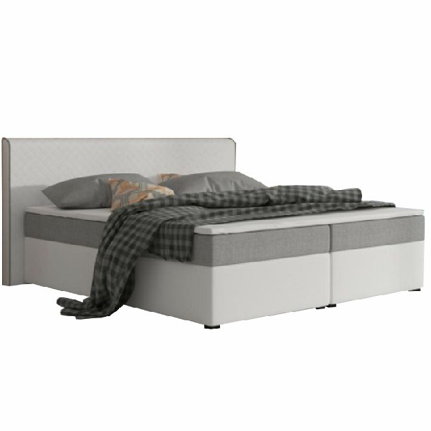 Manželská posteľ Boxspring 180 cm Namakyra Megakomfort (biela + sivá) (s matracom a roštom)