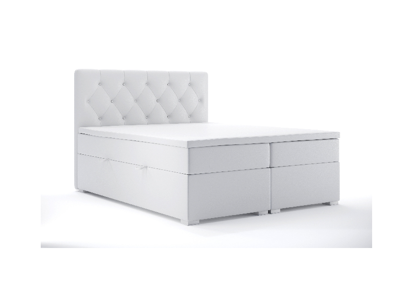 Manželská posteľ Boxspring 160 cm Ronda (biela ekokoža) (s úložným priestorom)