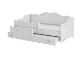 Rozkladacia detská posteľ 160x80 cm Ester II (s roštom a matracom) (biela + ružová + vzor)