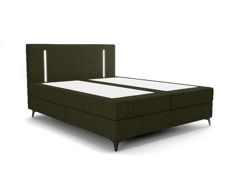 Manželská posteľ 160 cm Ortega Comfort (olivová zelená) (s roštom a matracom, s úl. priestorom) (s LED osvetlením)