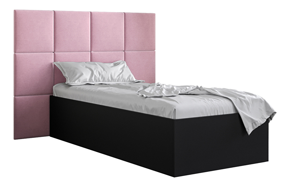 Jednolôžková posteľ s čalúneným čelom 90 cm Brittany 4 (čierna matná + ružová) (s roštom)