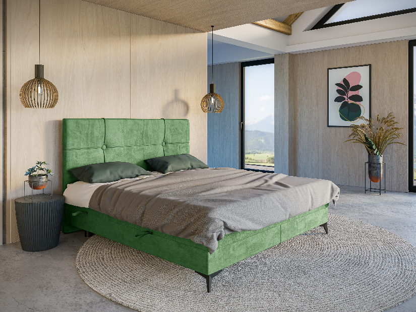 Kontinentálna posteľ 180 cm Nivela (zelená) (s matracom a úl. priestorom)