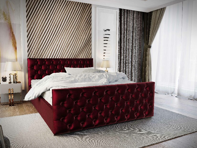 Manželská posteľ 180 cm Velva (bordová) (s roštom a úložným priestorom)