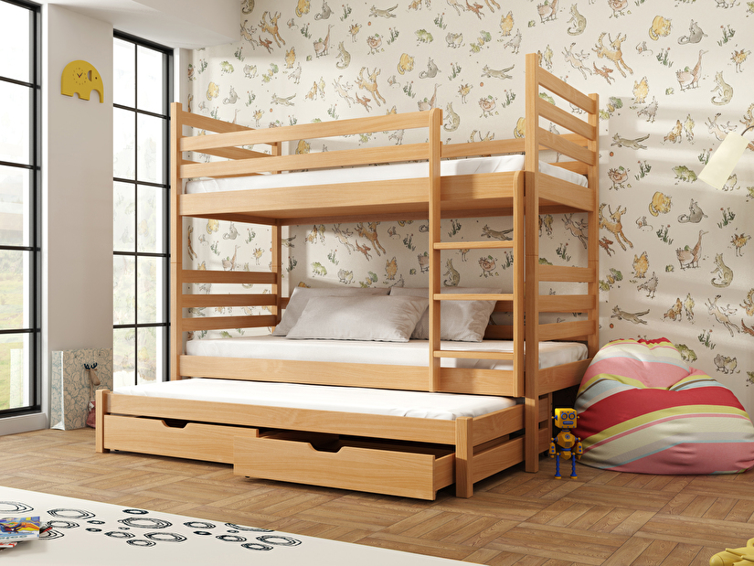Detská posteľ 90 x 190 cm TORI (s roštom a úl. priestorom) (buk)