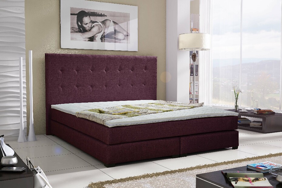 Manželská posteľ Boxspring 180 cm Caserta (fialová) (s matracmi)