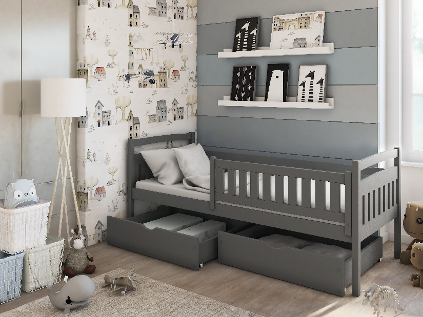 Detská posteľ 90 x 190 cm Tarra (s roštom a úl. priestorom) (grafit)