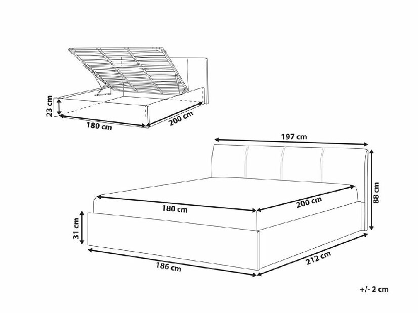 Manželská posteľ 180 cm ORBIT (s roštom a úl. priestorom) (sivá)