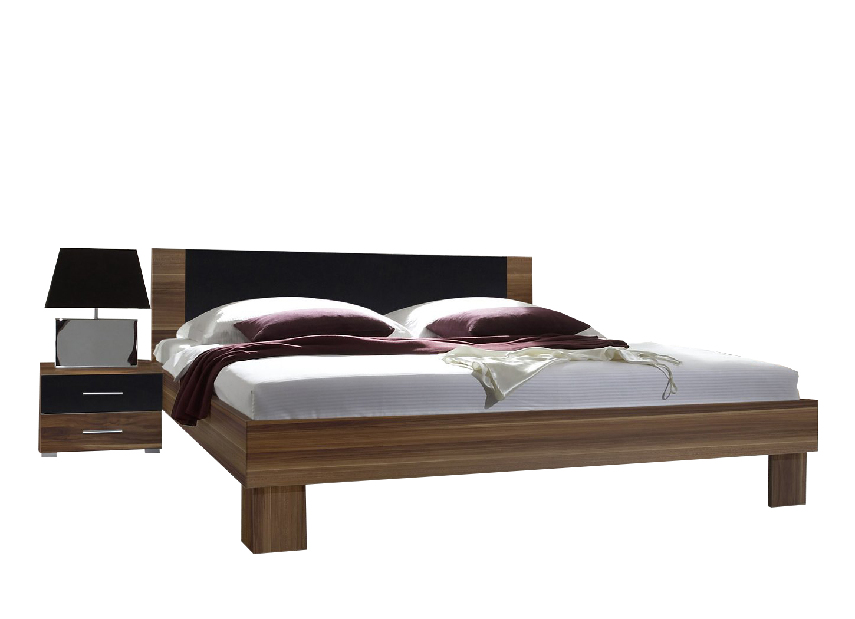 Manželská posteľ 160 cm Verwood Typ 51 (orech + čierna) (s noč. stolíkmi) *výpredaj