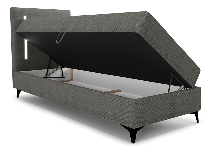 Jednolôžková posteľ 90 cm Ortega Comfort (tmavosivá) (s roštom a matracom, bez úl. priestoru) (s LED osvetlením)