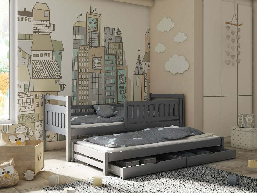 Detská posteľ 90 x 200 cm GLYNDA (s roštom a úl. priestorom) (grafit)