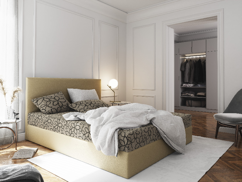 Manželská posteľ Boxspring 180 cm Lilac (vzor + béžová) (s matracom a úložným priestorom)