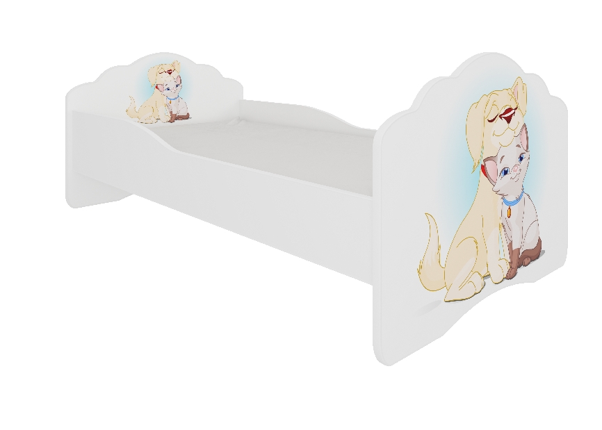 Detská posteľ 140x70 cm Cassi (s roštom a matracom) (pes a mačka)