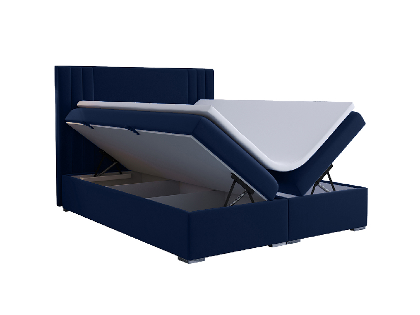 Kontinentálna posteľ 160 cm Morcano (tmavomodrá) (s úložným priestorom)