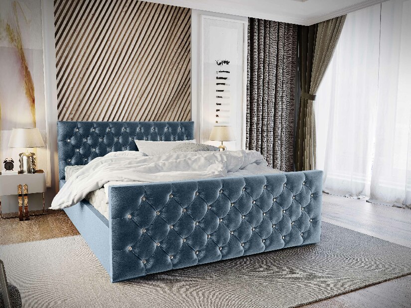 Manželská posteľ 140 cm Quintin (modrá) (s roštom a úložným priestorom)