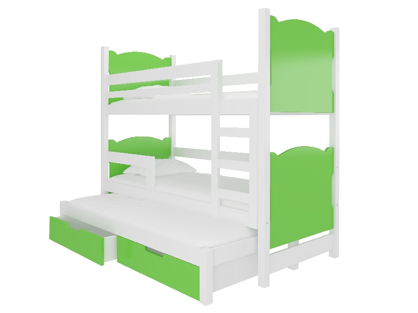 Poschodová detská posteľ 180x75 cm Lukrécia (s roštom a matracom) (biela + zelená)
