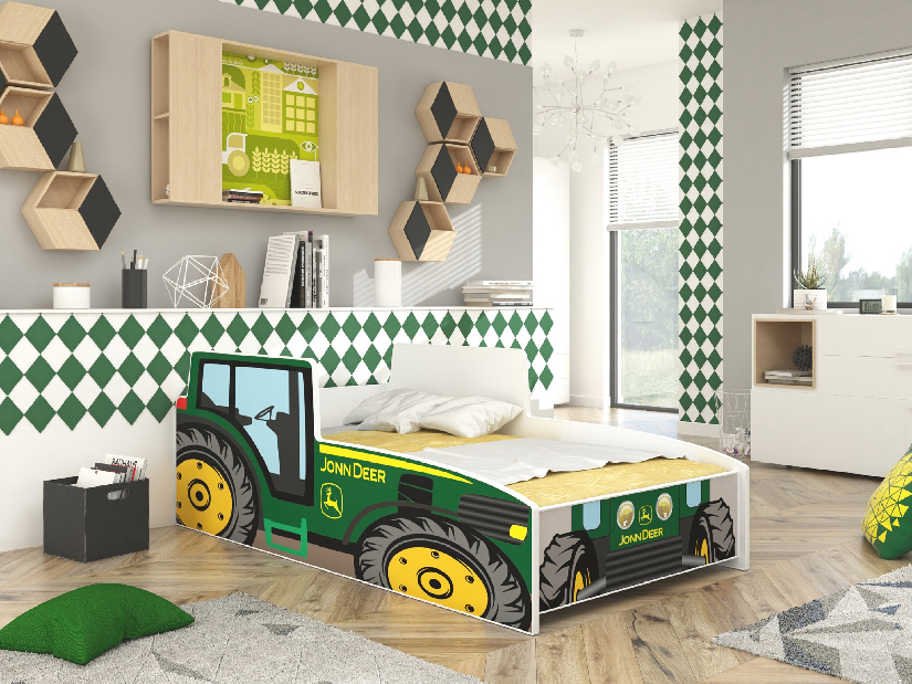 Detská posteľ 140x70 cm Traktorista (s roštom a matracom) (zelená)