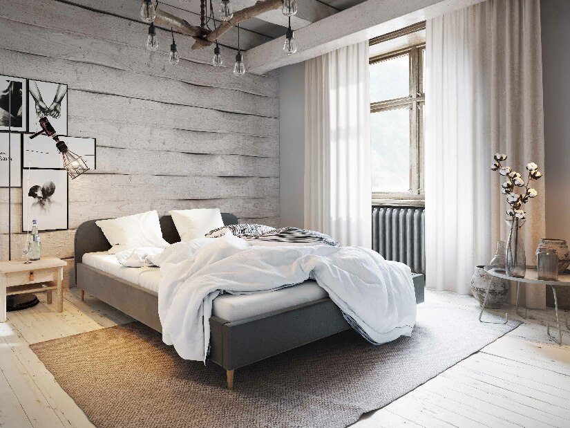 Manželská posteľ 160 cm Lon (sivá) (bez roštu a úložného priestoru)
