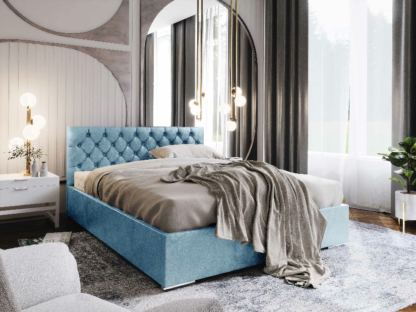Manželská posteľ 160 cm Danita (modrá) (s roštom a úložným priestorom)