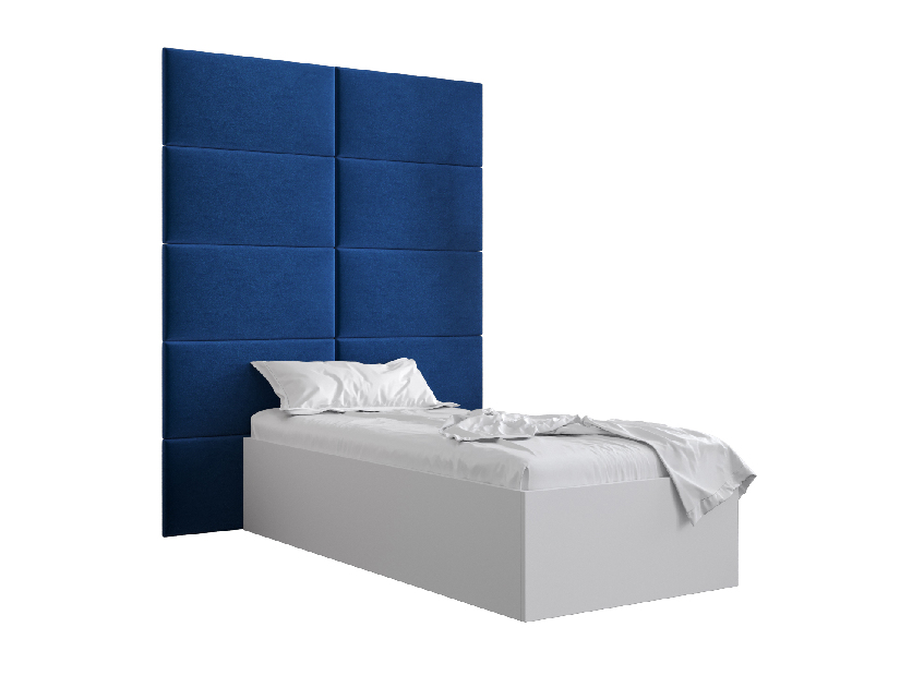 Jednolôžková posteľ s čalúneným čelom 90 cm Brittany 1 (biela matná + modrá) (s roštom)