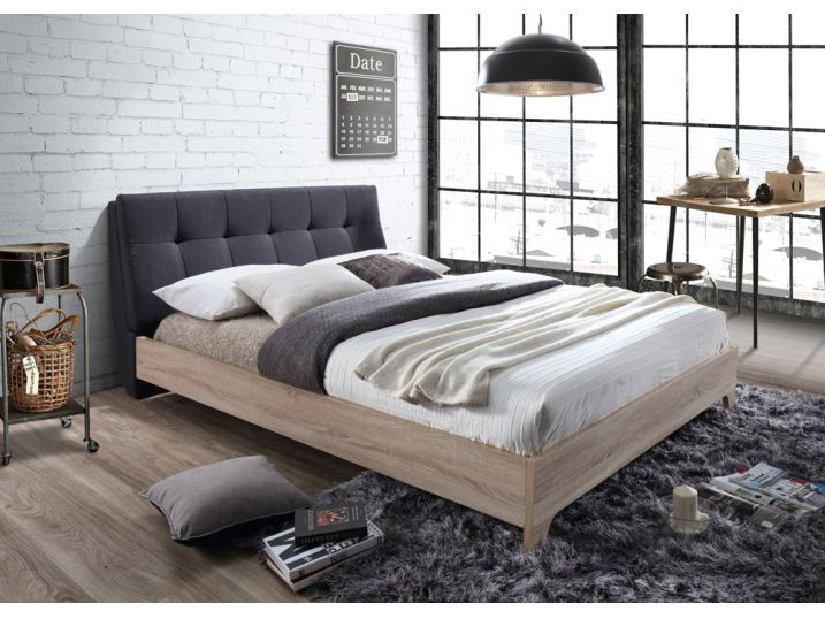 Manželská posteľ 160 cm Loran (s roštom) (sivá + dub sonoma)