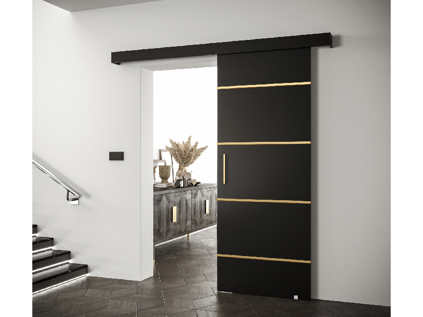 Posuvné dvere 90 cm Sharlene IV (čierna matná + čierna matná + zlatá)