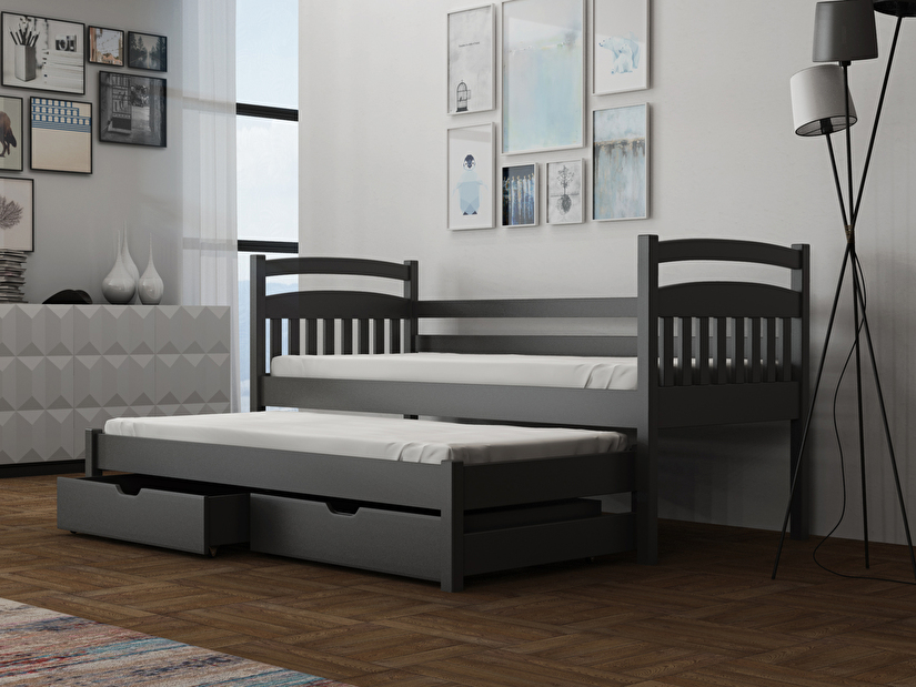 Detská posteľ 90 x 200 cm REID (s roštom a úl. priestorom) (grafit)