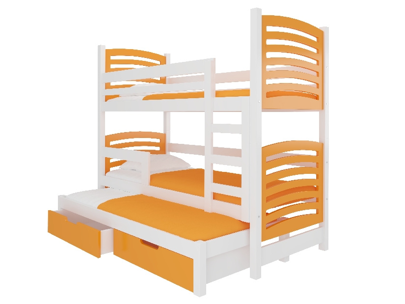 Poschodová detská posteľ 180x75 cm Stanislava (s roštom a matracom) (biela + oranžová)