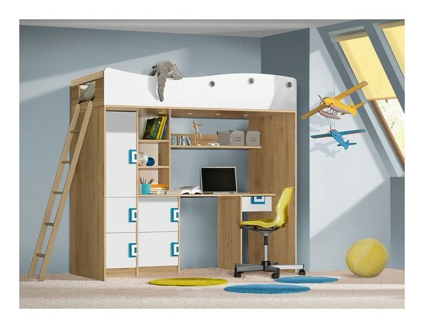 Detská poschodová posteľ Niczi (dub svetlý + biela + popolavá) *výpredaj