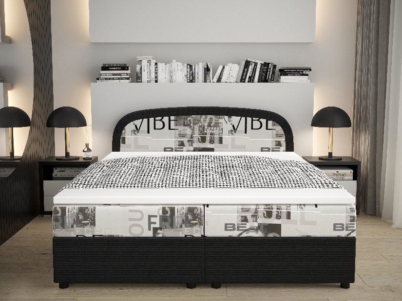 Manželská posteľ Boxspring 160 cm Brick (tmavohnedá + vzor vlny) (s matracom a úložným priestorom)