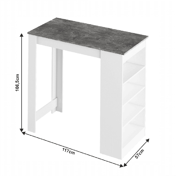 Barový stôl Austin (biela + betón)
