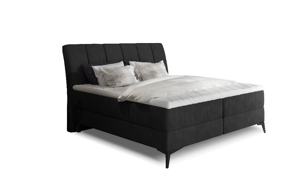 Manželská posteľ Boxspring 160 cm Alberto (čierna Ontario 100) (s matracmi)