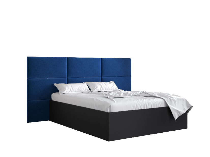 Manželská posteľ s čalúneným čelom 160 cm Brittany 2 (čierna matná + modrá) (s roštom)