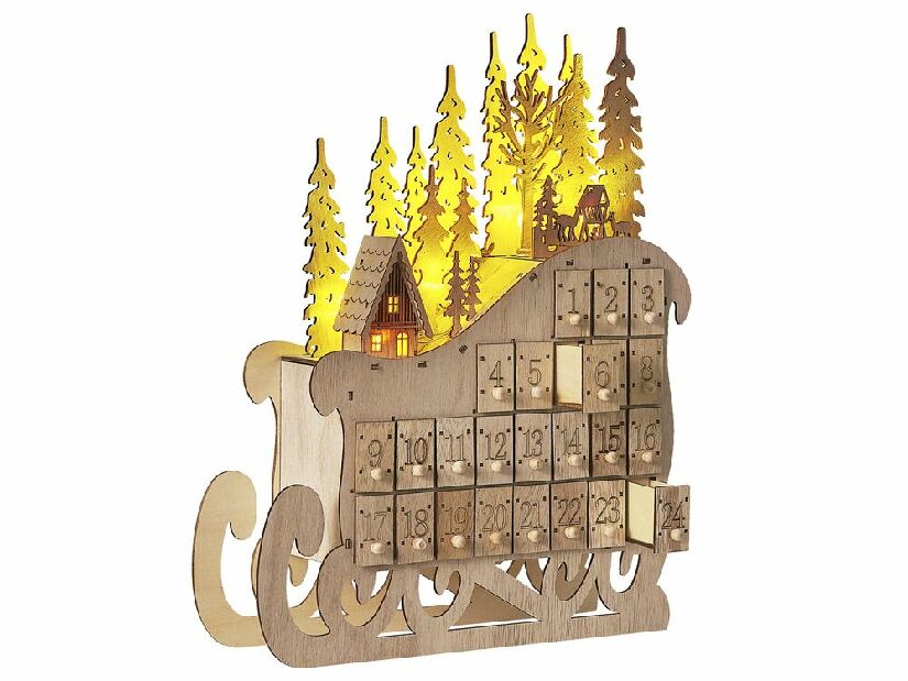 Vonkajšia dekorácia sane a adventný kalendár Impza (svetlé drevo)