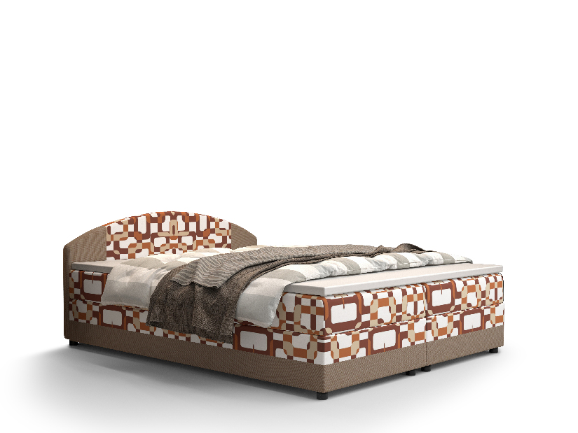 Manželská posteľ Boxspring 180 cm Orlando (vzor + svetlohnedá) (s matracom a úložným priestorom)