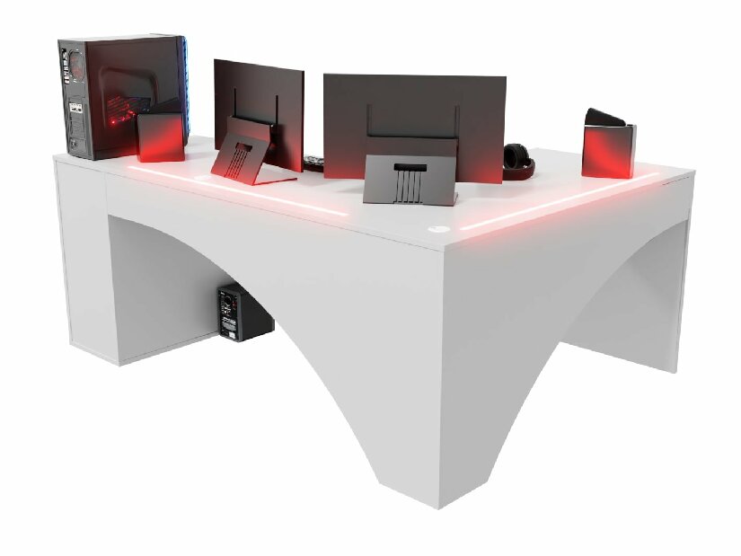 Rohový pc stôl Carbon (biela) (L) (s RGB LED osvetlením)