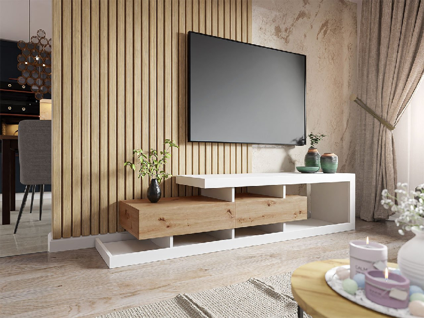 Moderný TV stolík/skrinka Sylvaro (biela/wotan)