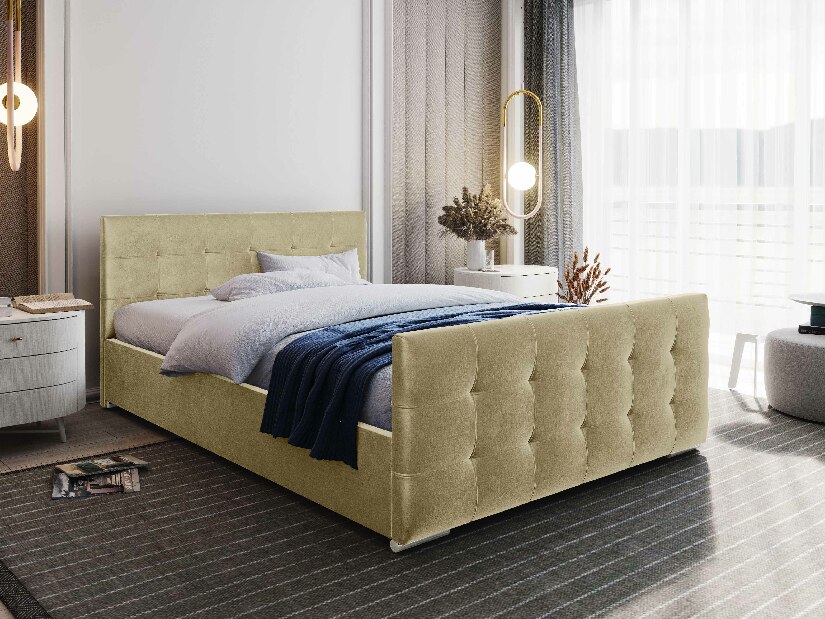 Manželská posteľ 180 cm Billie (béžová) (s roštom a úložným priestorom)