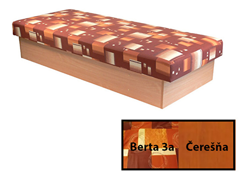 Jednolôžková posteľ (váľanda) 80 cm Edna 12 (s pružinovým matracom) (čerešňa + vzor Berta 3a) *výpredaj