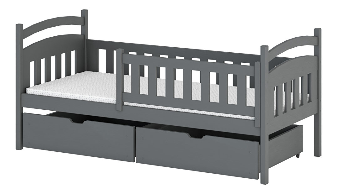 Detská posteľ 90 x 200 cm Tobie (s roštom a úl. priestorom) (grafit)